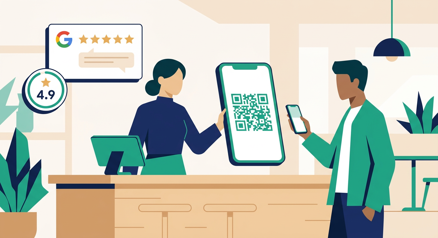 Customer scanning QR code to leave a review
